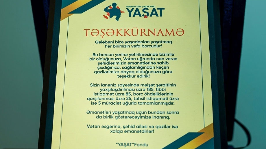 “YAŞAT” Fonduna 30.000 AZN ianə etdik